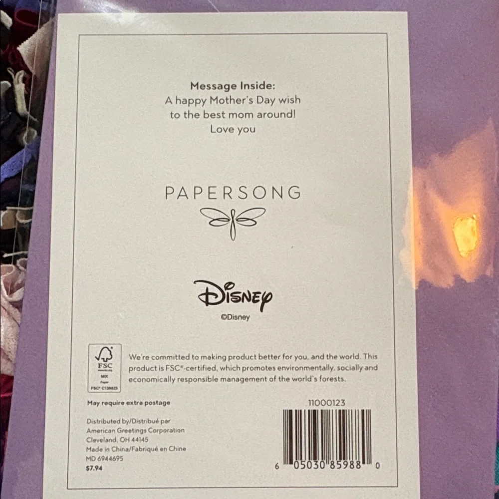 🆕American Greetings-Papersong ‘Disney’ “Mickey Mouse” Mother’s Day Card